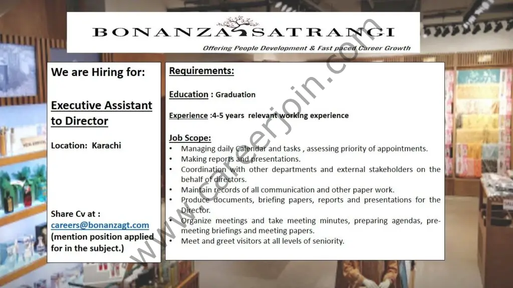 Bonanza Satrangi Pakistan Jobs Executive Assistant to Director