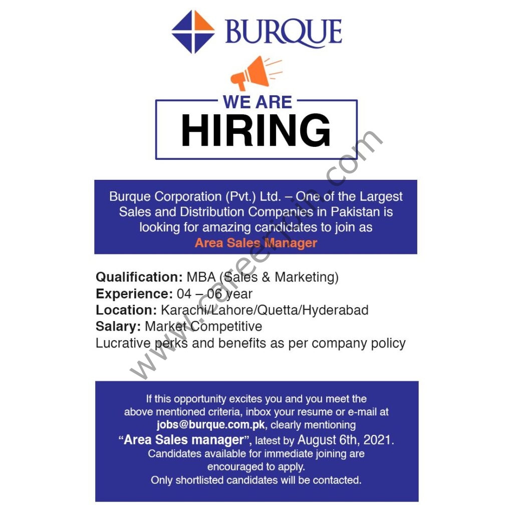 Burque Corporation Pvt Ltd Jobs 30 July 2021 01
