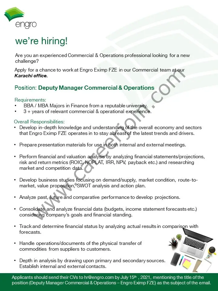 Engro Corporporation Jobs Deputy Manager Commercial & Operations