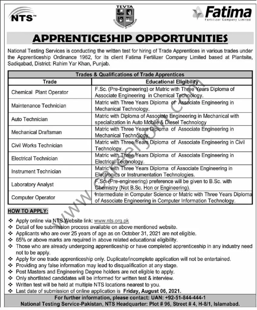 Fatima Fertilizer Company Ltd Jobs Apprenticeship 18 July 2021 Express