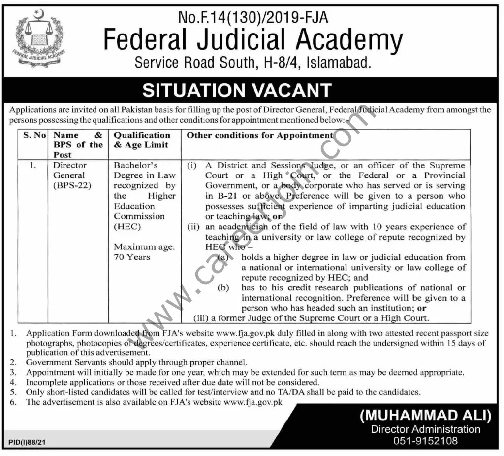 Federal Judicail Academy Jobs 04 July 2021 Dawn