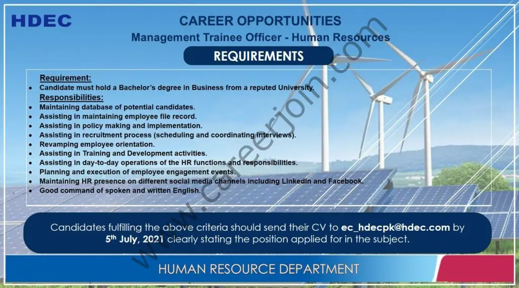 Huadong Engineering Corporation Limited HDEC Jobs Management Trainee Officer