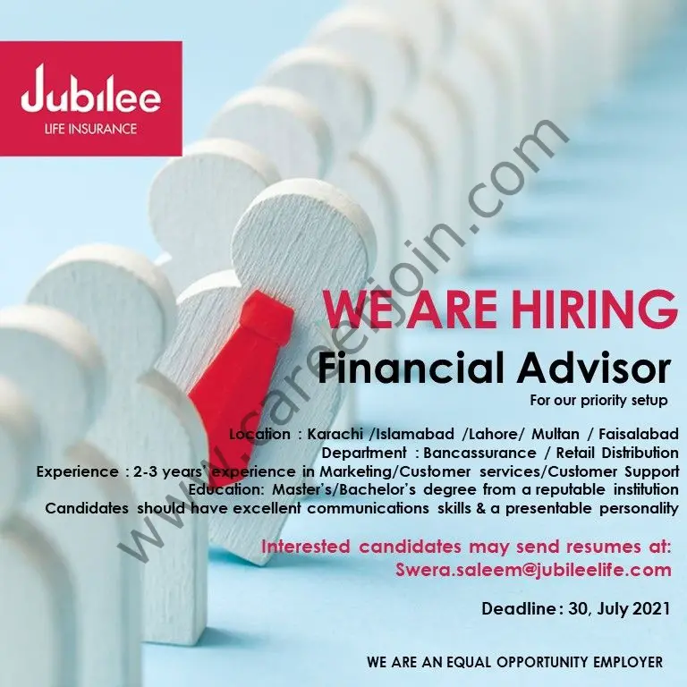 Jubilee Life Insurance Company Limited Jobs Financial Advisor
