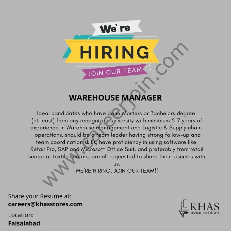 Khas Stores Jobs Warehouse Manager