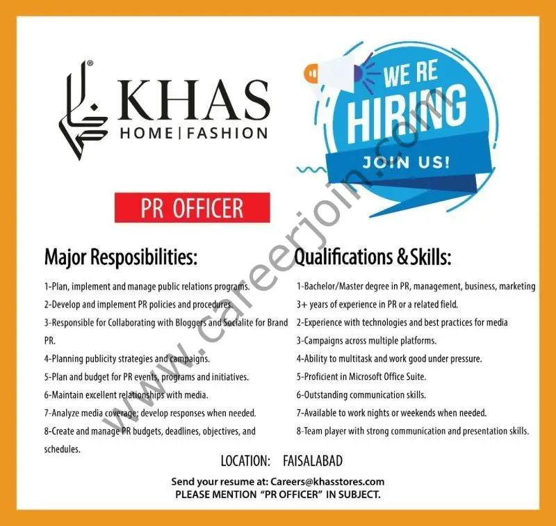Khas Stores Jobs PR Officer