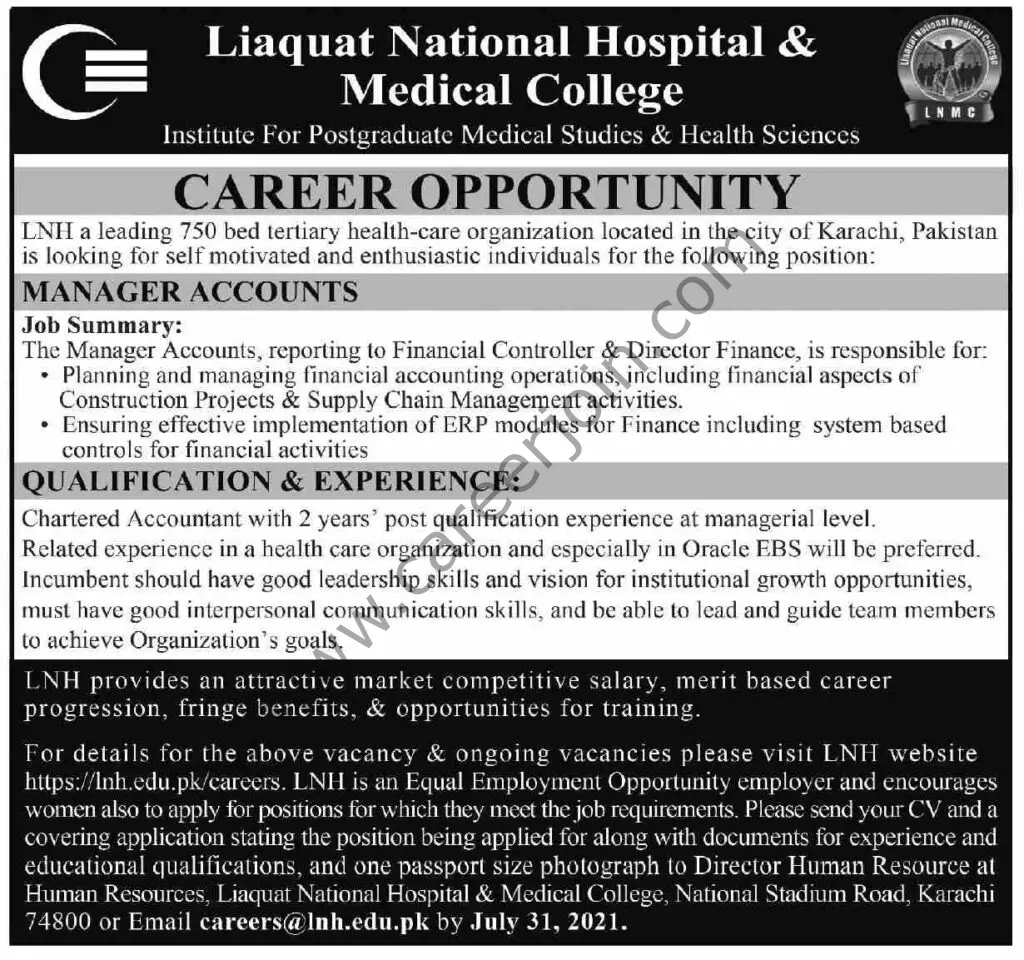 Liaquat National Hospital Medical College LNH Jobs 18 July 2021 Dawn