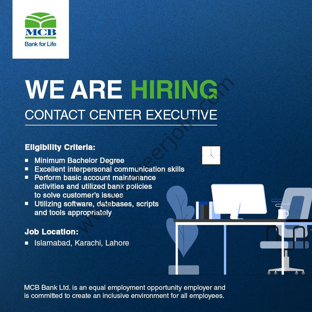 MCB Bank Ltd Jobs Contact Center Executive