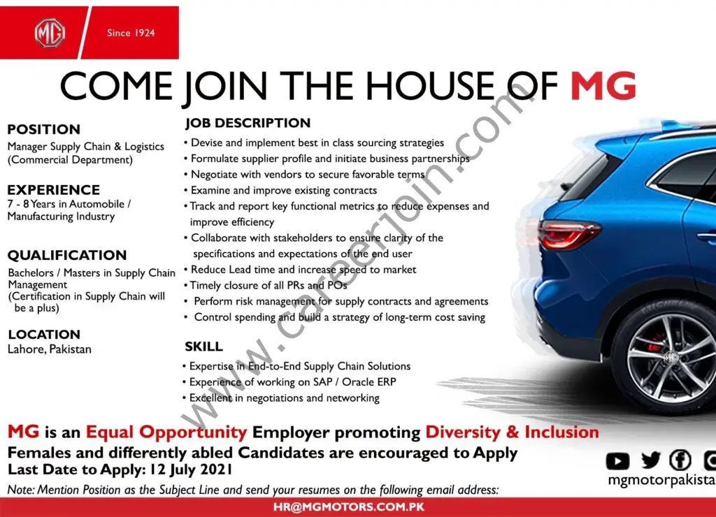 MG Motor Pakistan Jobs July 2021 01