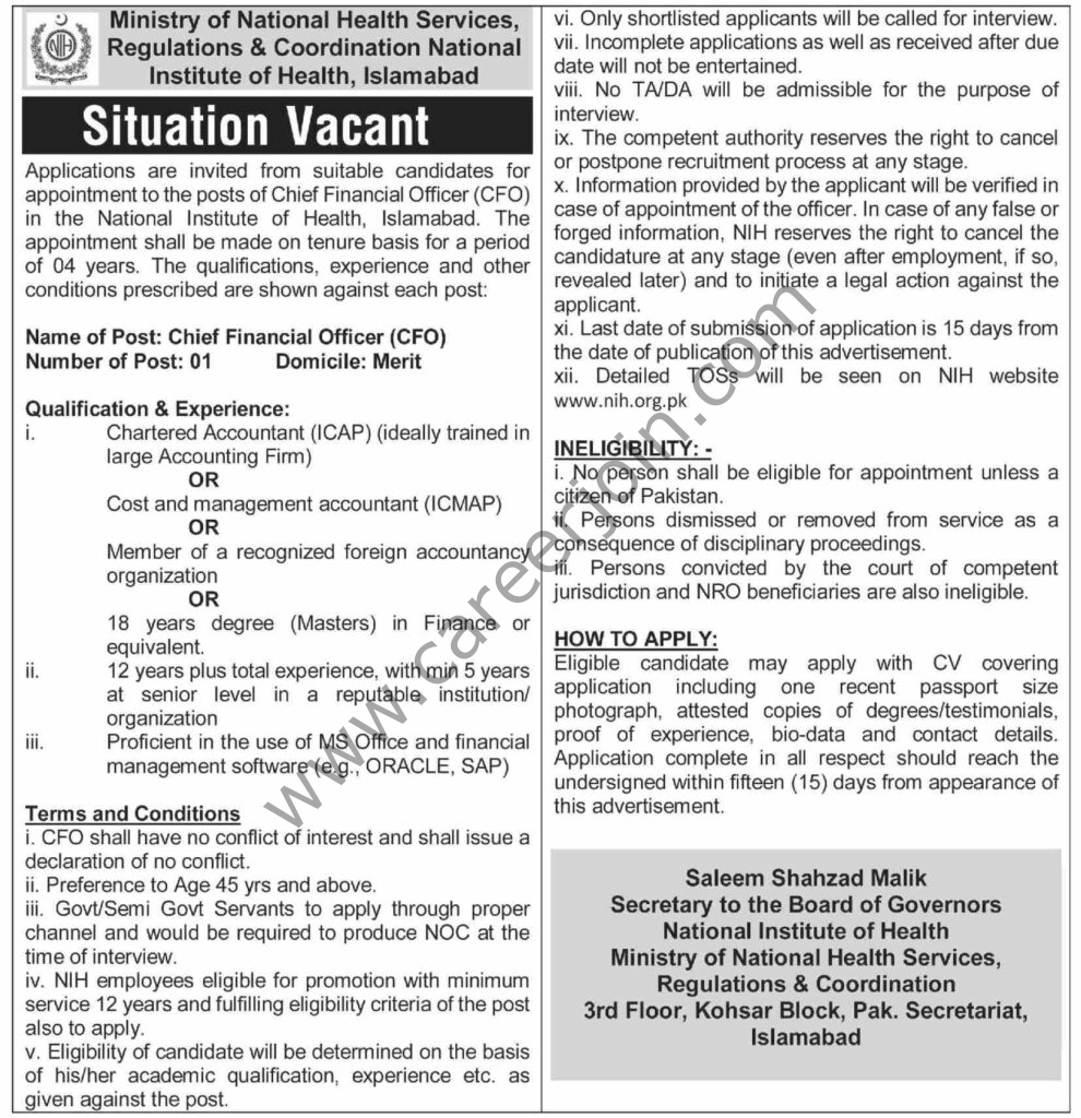 National Institute Of Health Jobs 11 July 2021 Dawn