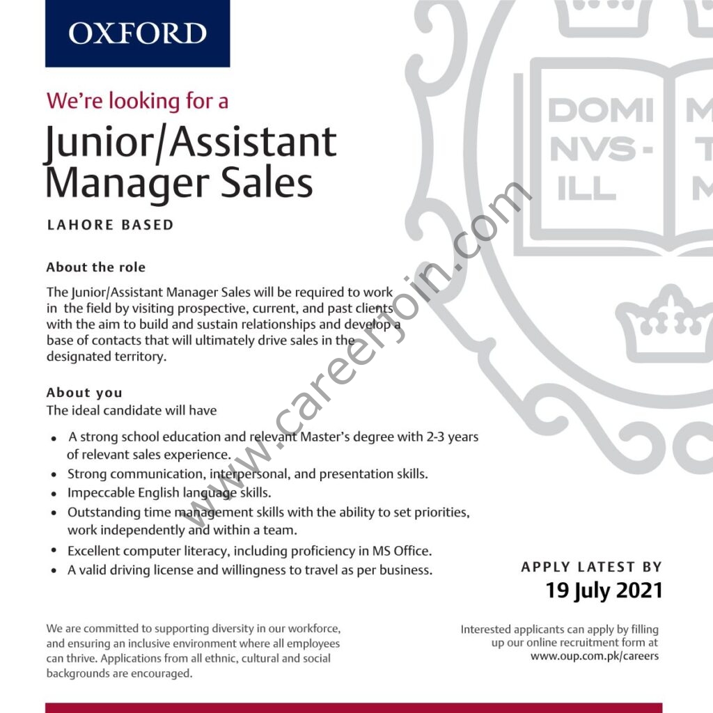Oxford University Press Pakistan OUP Jobs Junior/Assistant Manager Sales