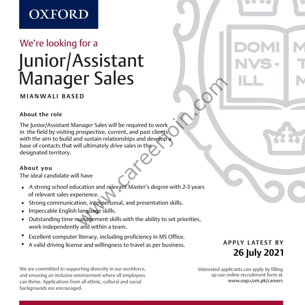 Oxford University Press Pakistan OUP Jobs Junior/Assistant Manager Sales