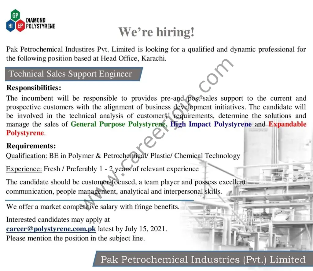Pak Petrochemical Industries Pvt Ltd Jobs Technical Sales Support Engineer