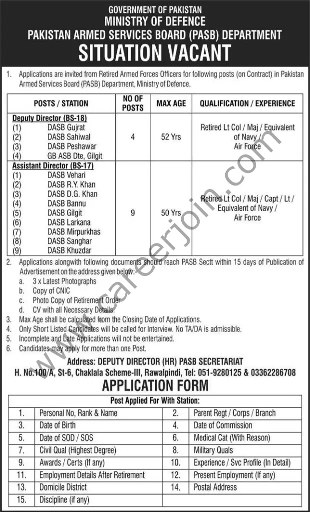 Pakistan Armed Services Board PASB Jobs 11 July 2021 Express