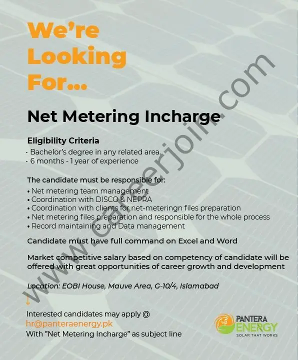 Pantera Energy Jobs Net Metering Incharge