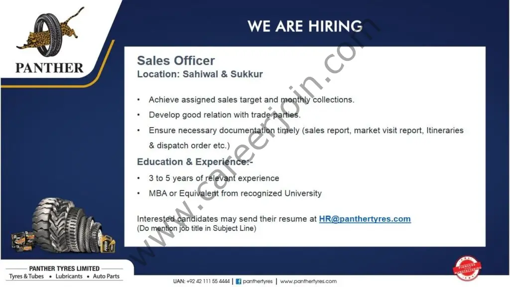 Panther Tyres Ltd Jobs Sales Officer