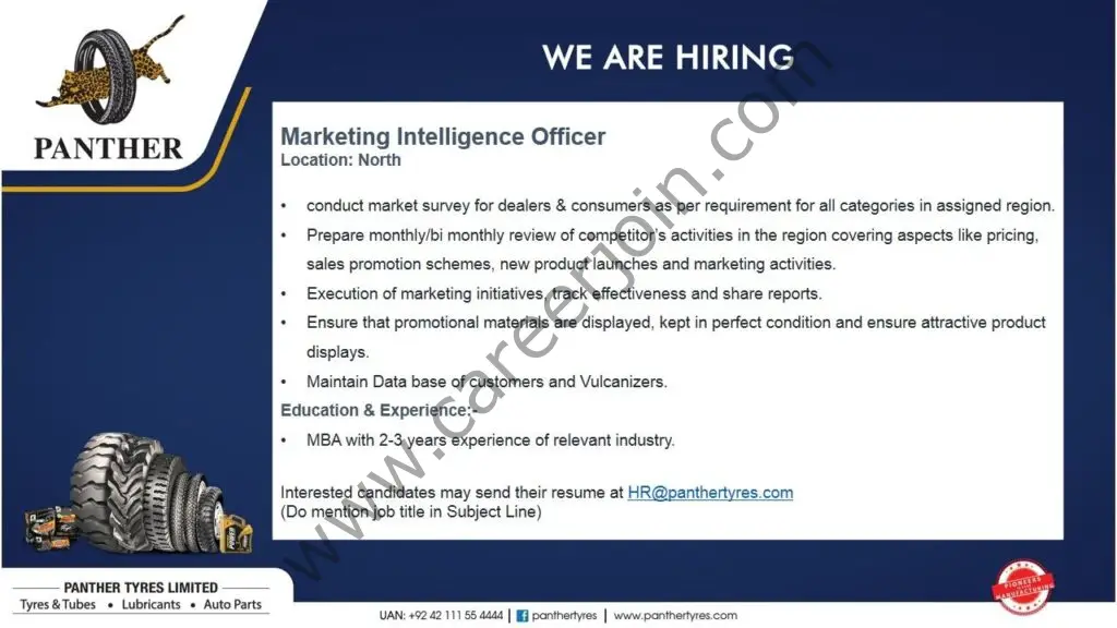 Panther Tyres Ltd Jobs Marketing Intelligence Officer