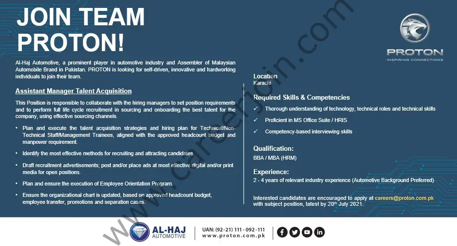 Proton Pakistan Jobs Assistant Manager Talent Acquisition