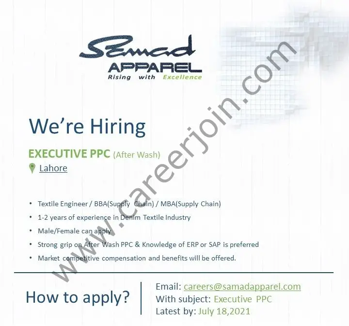 Samad Apparel Jobs Executive PPC
