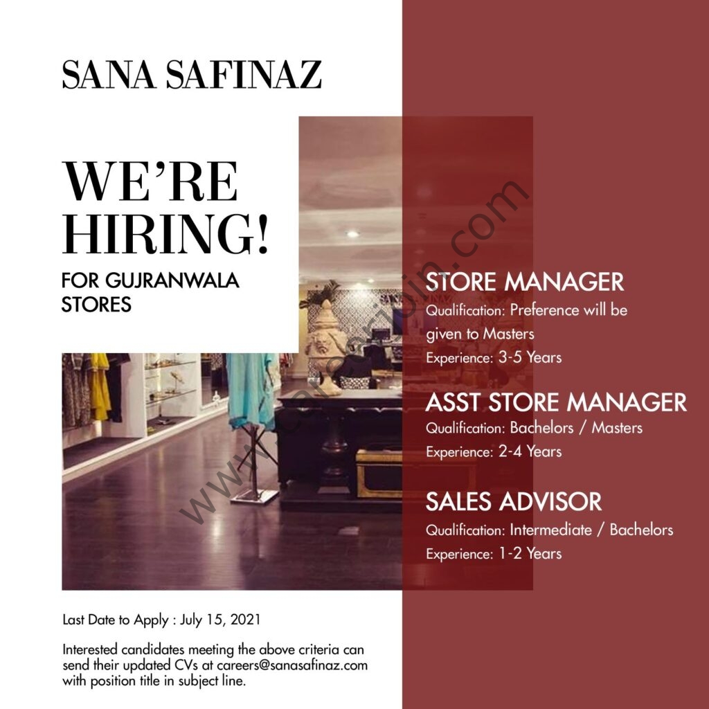 Sana Safinaz Jobs July 2021