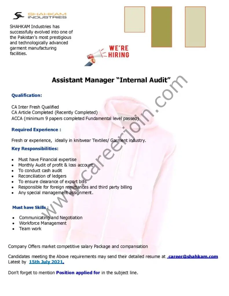Shahkam Industries Pvt Ltd Jobs Assistant Manager Internal Audit