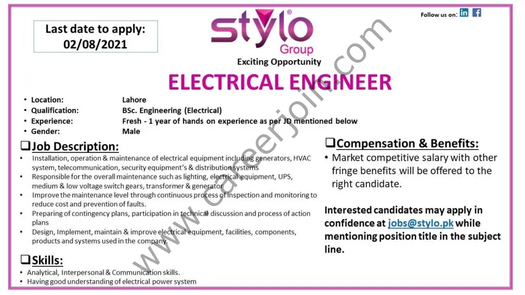 Stylo Pvt Ltd Jobs Electrical Engineer 01