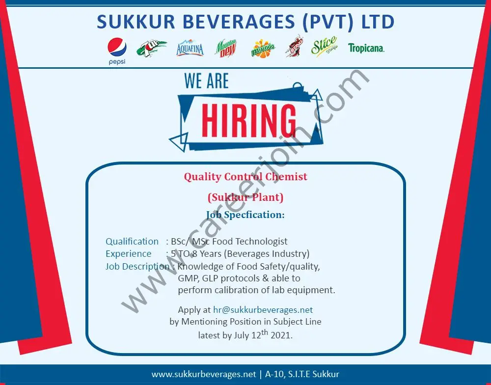 Sukkur Beverages Pvt Ltd Jobs Quality Control Chemist