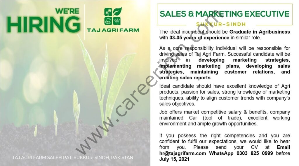 Taj Agri Farm Jobs Sales & Marketing Executive