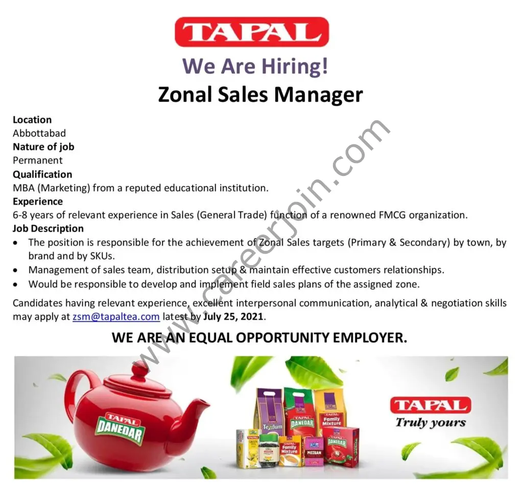 Tapal Tea Pvt Ltd Jobs Zonal Sales Manager