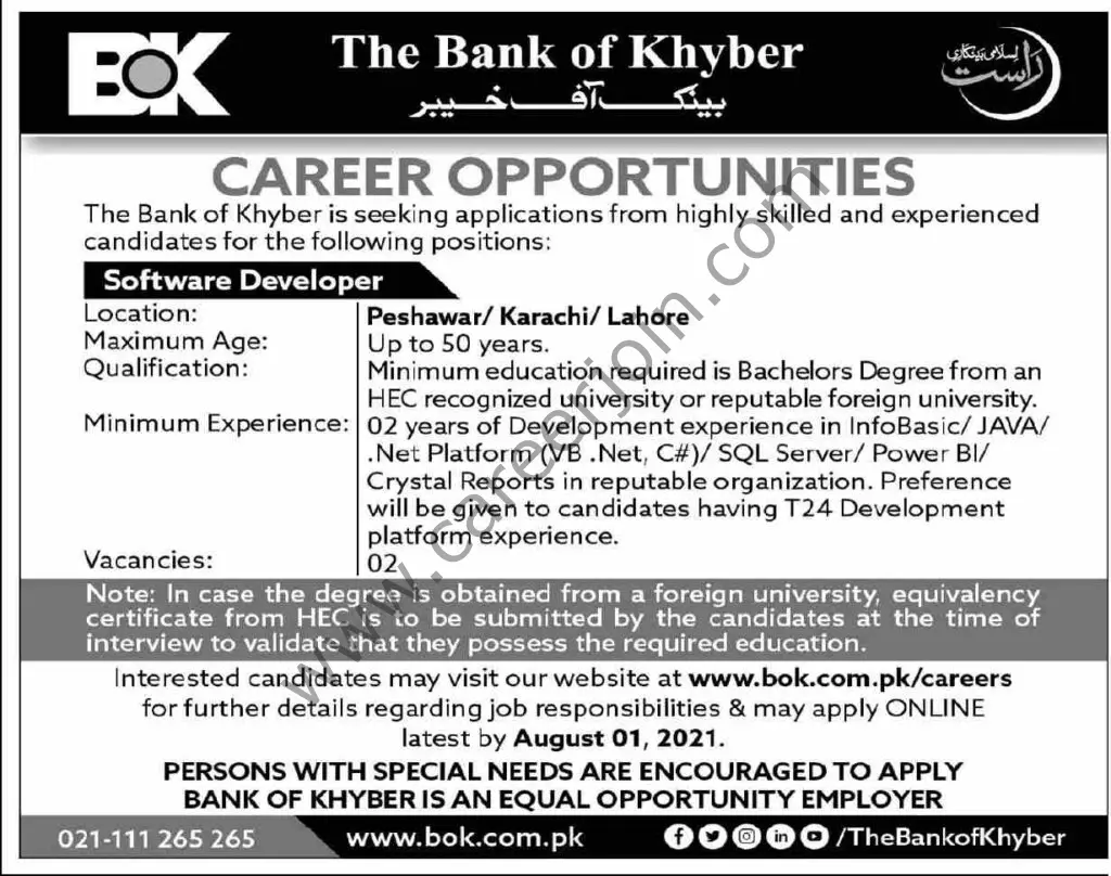 The Bank of Khyber BOK Jobs 18 July 2021 Dawn