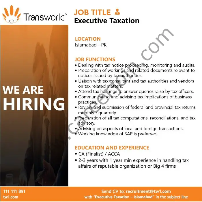 Transworld Associates Jobs Executive Taxation