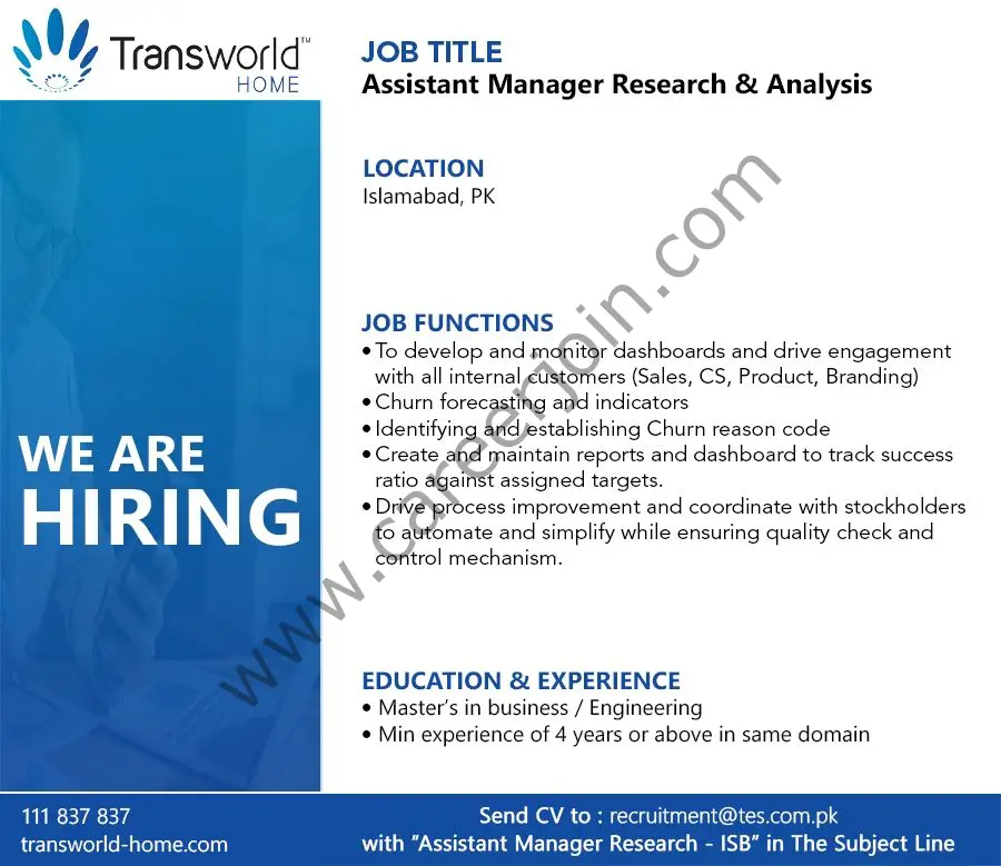 Transworld Home Jobs Assistant Manager Research & Analysis