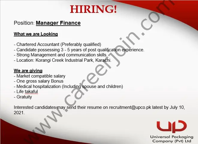 Universal Packaging Company Pvt Ltd Jobs Manager Finance