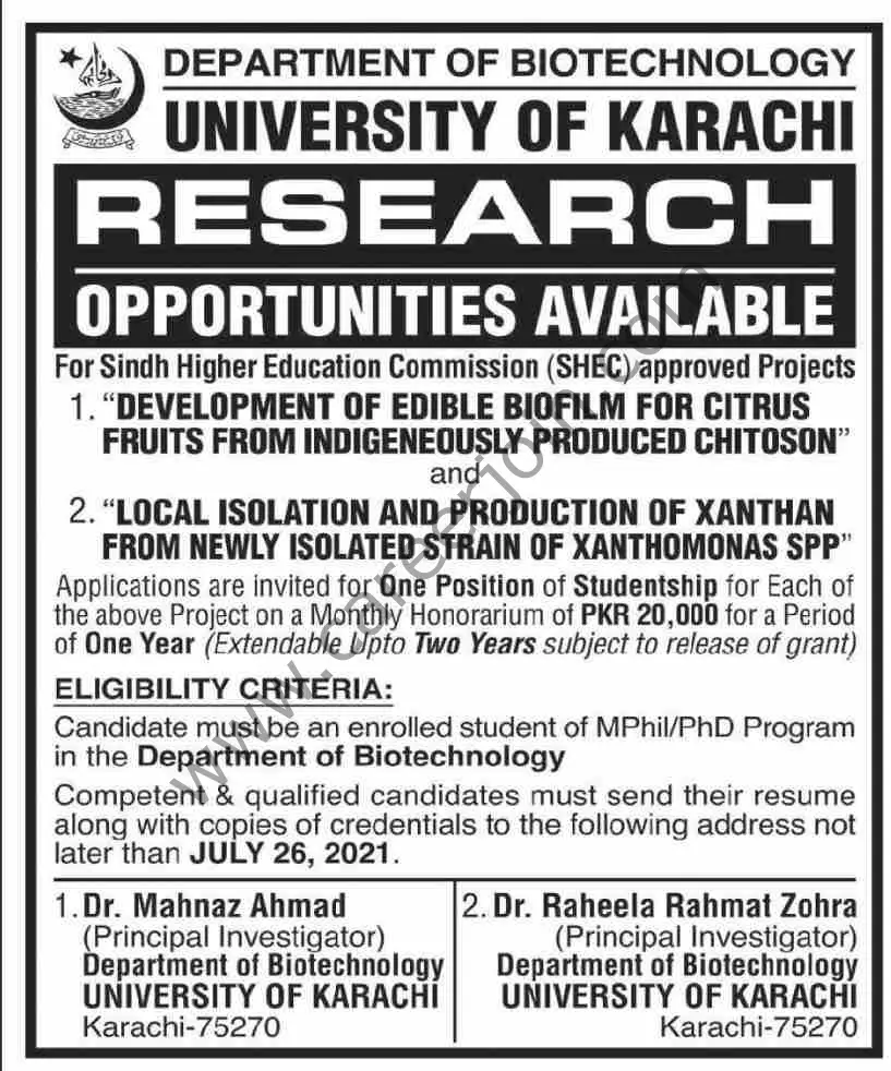 University of Karachi UOK Jobs 18 July 2021 Jang
