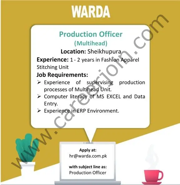 Warda Designer Collection Pvt Ltd Jobs Production Officer