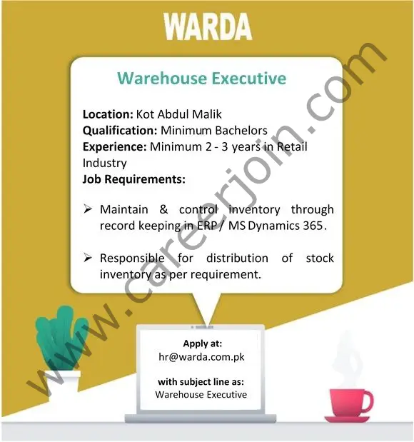 WARDA Designer Collection Pvt Ltd Jobs Warehouse Executive