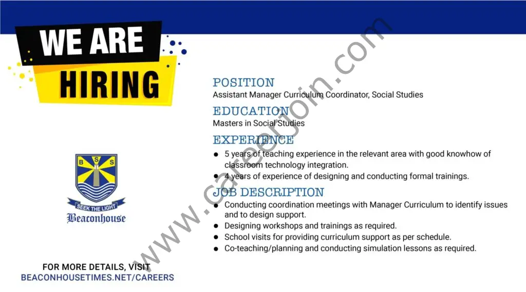 Beaconhouse Group Jobs Assistant Manager Curriculum Coordinator Social Studies 01