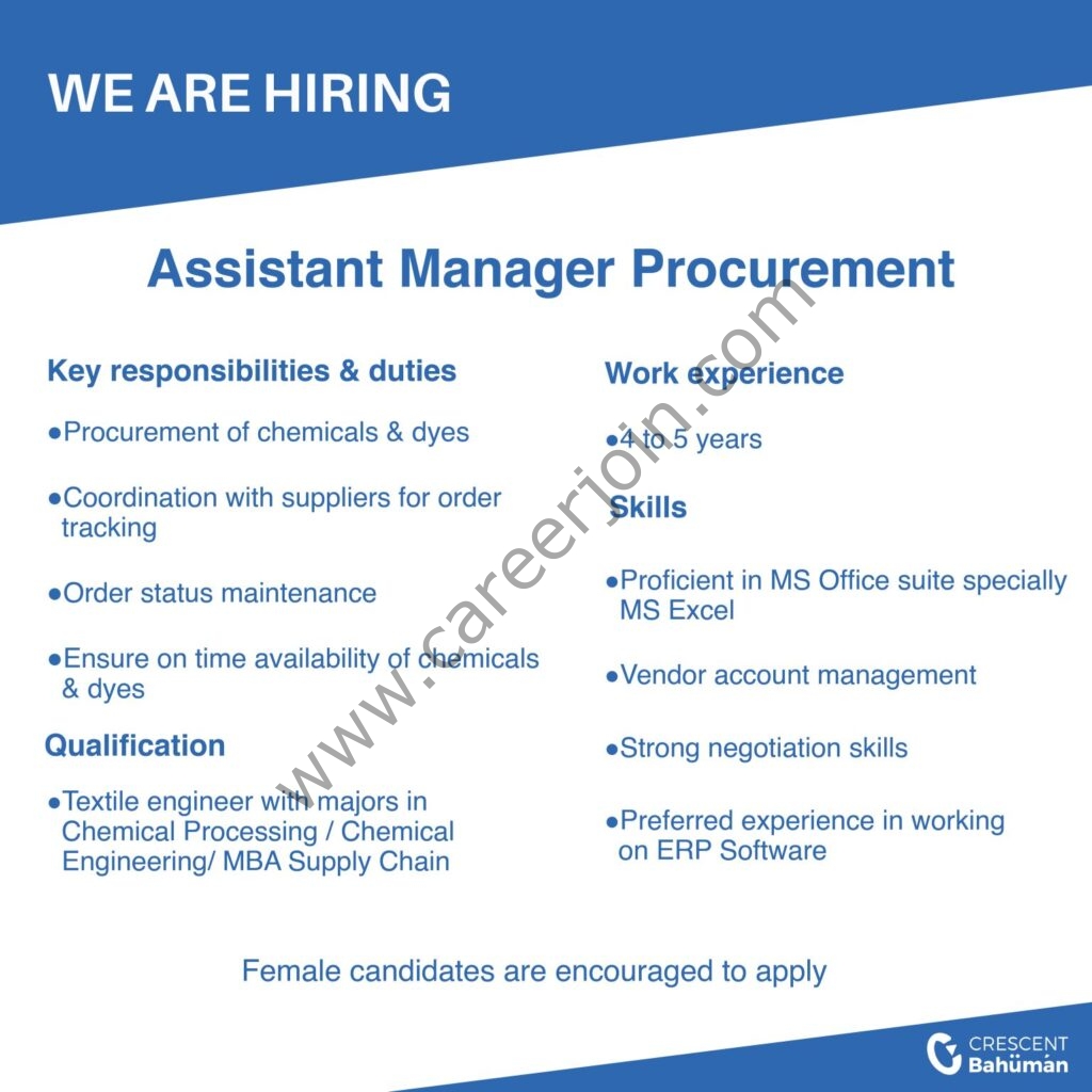 Crescent Bahuman Ltd Jobs Assistant Manager Procurement 01