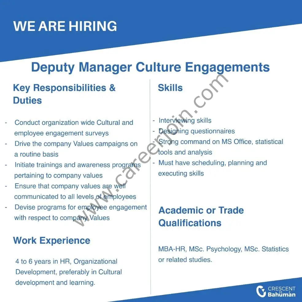 Crescent Bahuman Ltd Jobs Deputy Manager Culture Engagements 01
