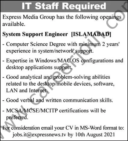 Express Media Group Jobs System Support Engineer 01