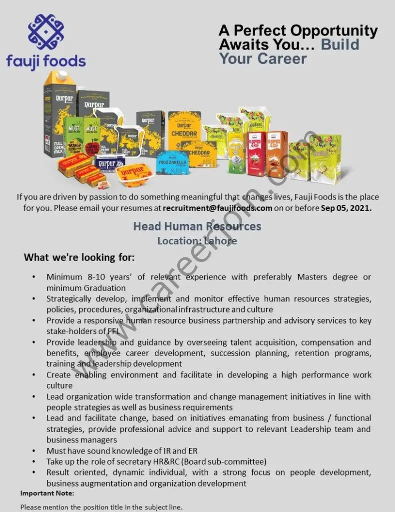 Fauji Foods Limited Jobs Head Human Resources 01