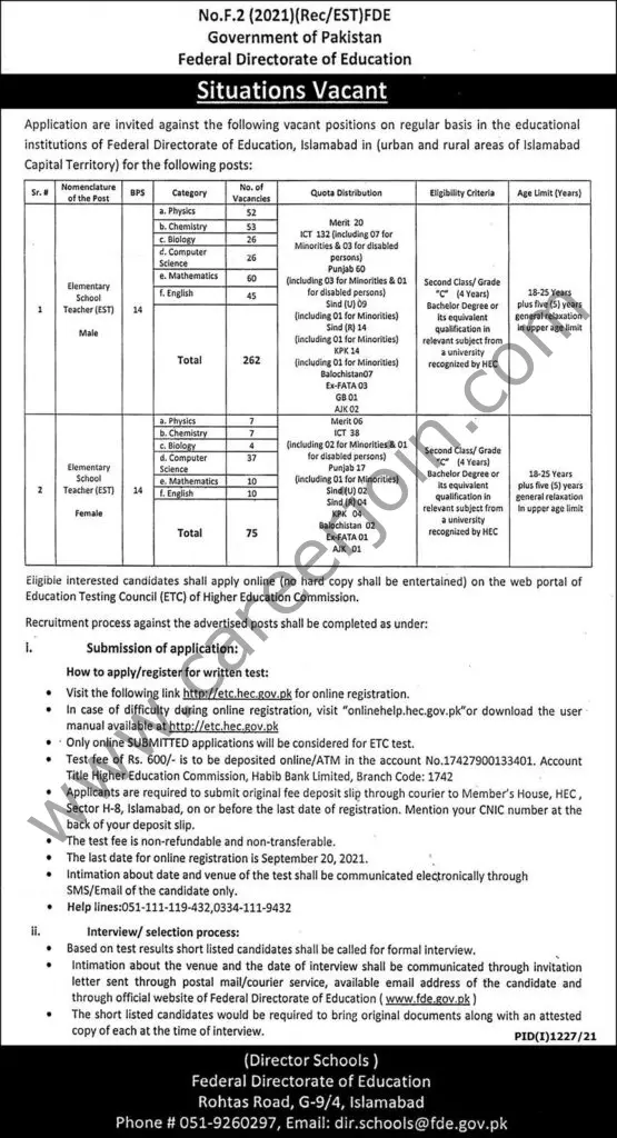 Federal Directorate of Education Jobs 29 August 2021 Express