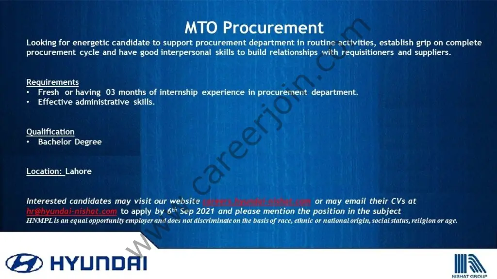 Hyundai Pakistan Jobs MTO Procurement 01