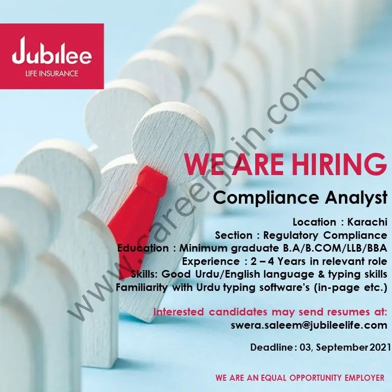 Jubilee Life Insurance Company Limited Jobs Compliance Analyst 01