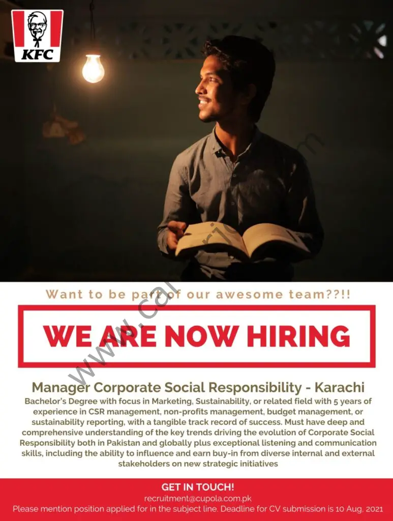 KFC Pakistan Jobs Manager Corporate Social Responsibility 01