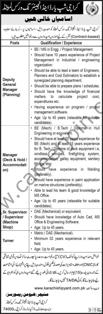 Karachi Shipyard & Engineering Works KSEW Jobs August 2021