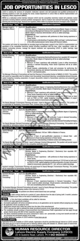 Lahore Electric Supply Company LESCO Jobs August 2021 01