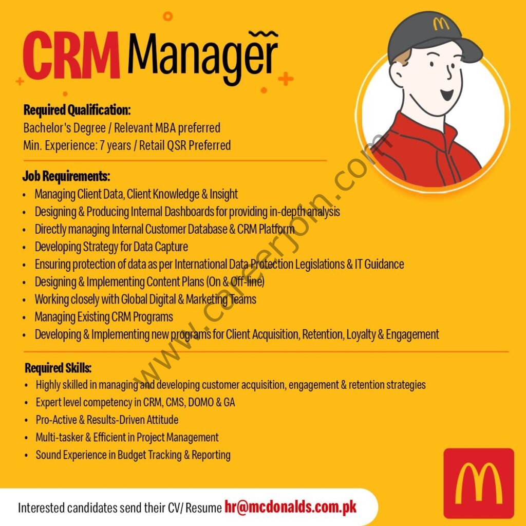 Mc Donald Pakistan Jobs CRM Manager 01