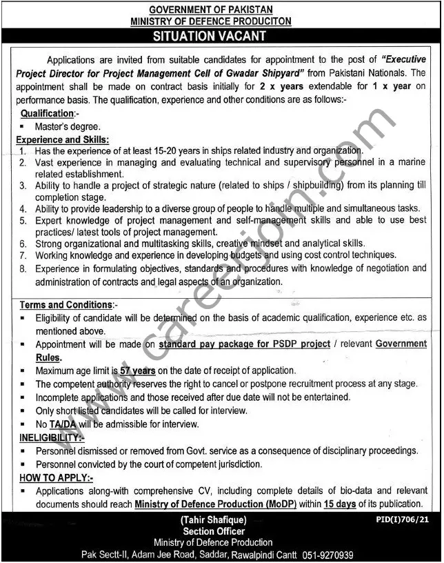 Ministry of Defence Production Jobs 08 August 2021 Tribune Express