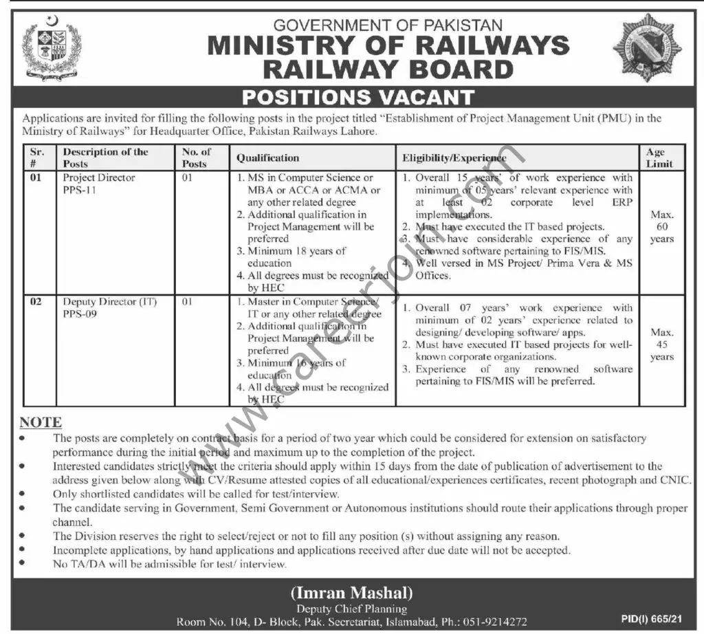 Ministry of Railways Jobs August 2021 01