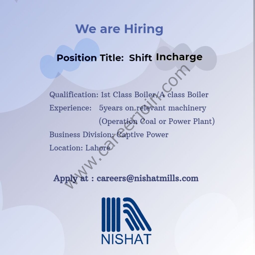 Nishat Mills Limited Jobs Shift Incharge 01